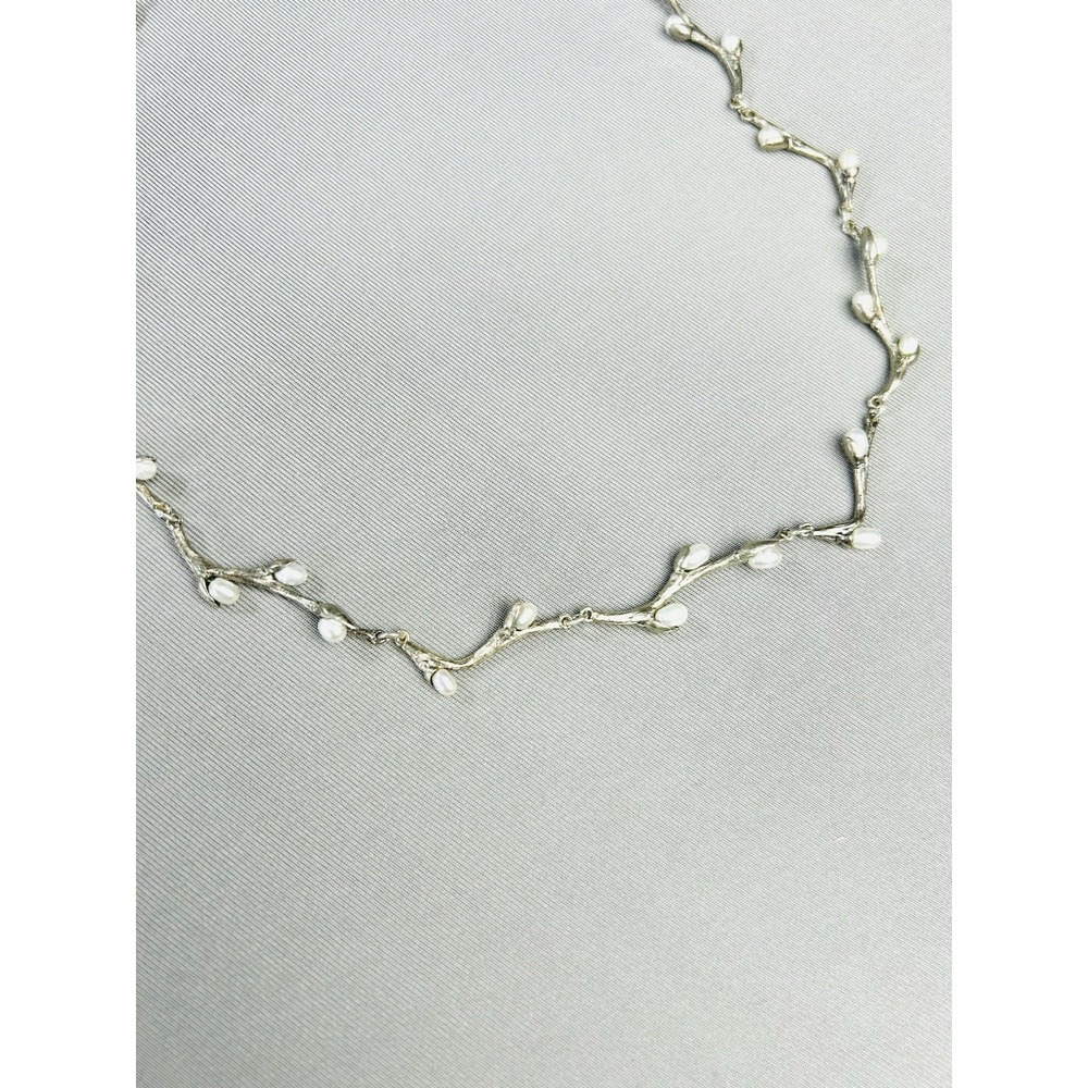 Silver Pussywillow Branch Style Pearl Necklace - Picture 3 of 9